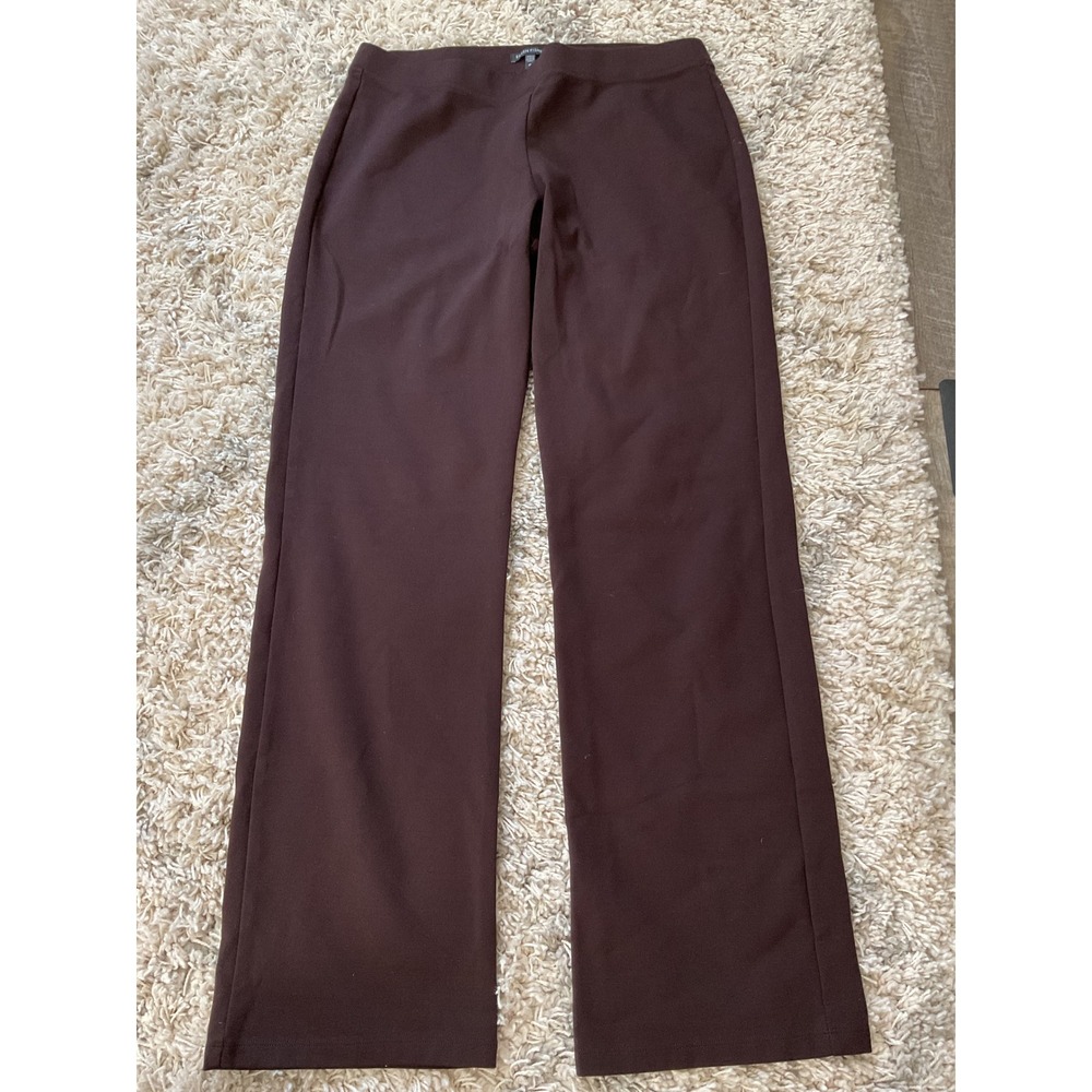 Eileen Fisher‎ Espresso Brown Stretch Jersey Knit Pull On Straight Leg Pants M